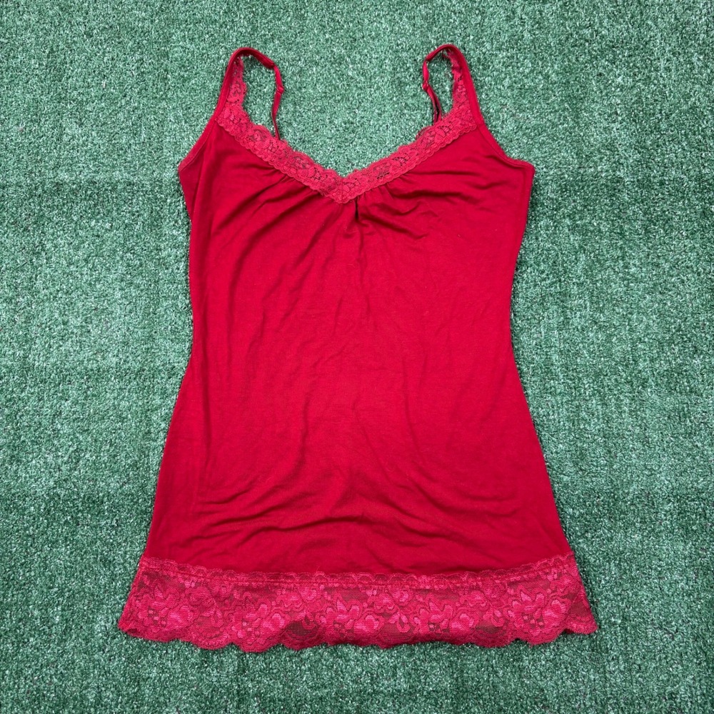 Y2K Studio Y Cami Tank Top Red Lace Trim Spaghetti Strap